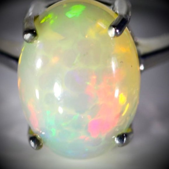 Welo Opal 4.05ct Platinum Solid Silver Ring - Picture 3 of 6